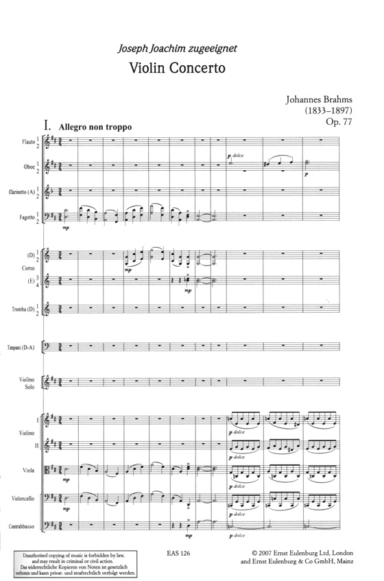 Brahms 勃拉姆斯 D大調小提琴協奏曲 Op.77【奧伊倫堡 CD+總譜 26】 (簡中) Brahms 勃拉姆斯 D大調小提琴協奏曲 Op.77【奧伊倫堡 CD+總譜 26】 (簡中)