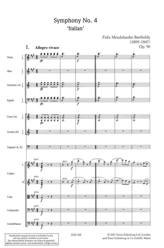 Mendelssohn 門德爾松 A大調第四交響曲 Op.90 "意大利"【奧伊倫堡 CD+總譜 28】 (簡中)