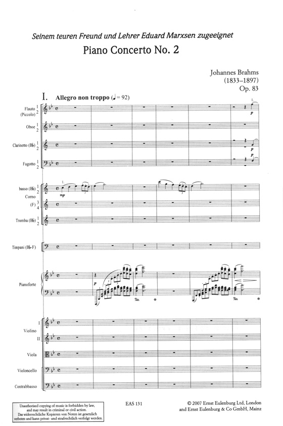 Brahms 勃拉姆斯 降B大調第二鋼琴協奏曲 Op.83【奧伊倫堡 CD+總譜 31】 (簡中) Brahms 勃拉姆斯 降B大調第二鋼琴協奏曲 Op.83【奧伊倫堡 CD+總譜 31】 (簡中)