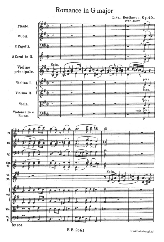 Beethoven 貝多芬 二首浪漫曲 為小提琴與樂隊而作 G大調, Op.40, F大調, Op.50 全國音樂院系教學總譜系列 No.803 (簡中)