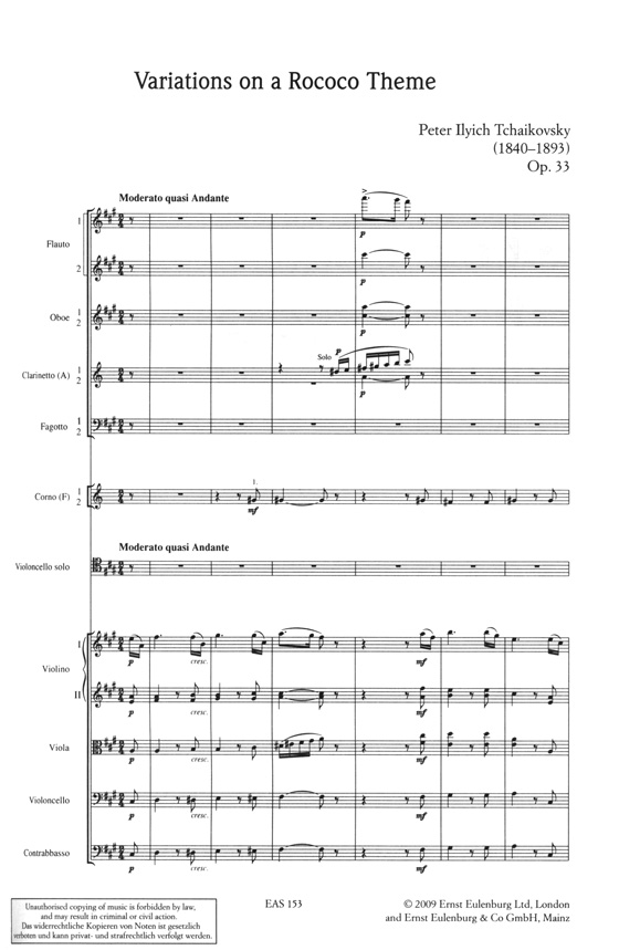 Tchaikovsky 柴科夫斯基 洛可可主題變奏曲 Op.33【奧伊倫堡 CD+總譜 53】 (簡中)