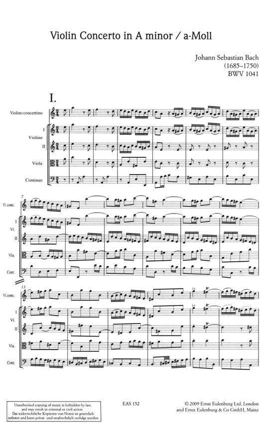 Bach 巴赫 a小調小提琴協奏曲 E大調小提琴協奏曲 d小調雙小提琴協奏曲【奧伊倫堡 CD+總譜 52】 (簡中)