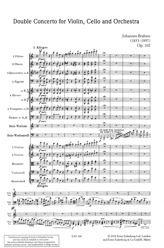 Brahms 勃拉姆斯 a小調小提琴和大提琴二重協奏曲 Op.102【奧伊倫堡 CD+總譜 64】 (簡中) Brahms 勃拉姆斯 a小調小提琴和大提琴二重協奏曲 Op.102【奧伊倫堡 CD+總譜 64】 (簡中)