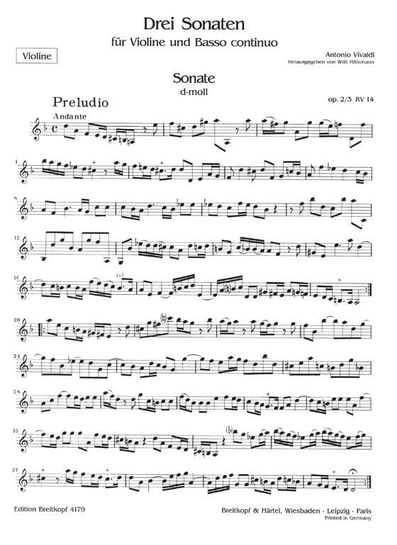 Antonio Vivaldi Drei Sonaten für Violine und Basso Continuo