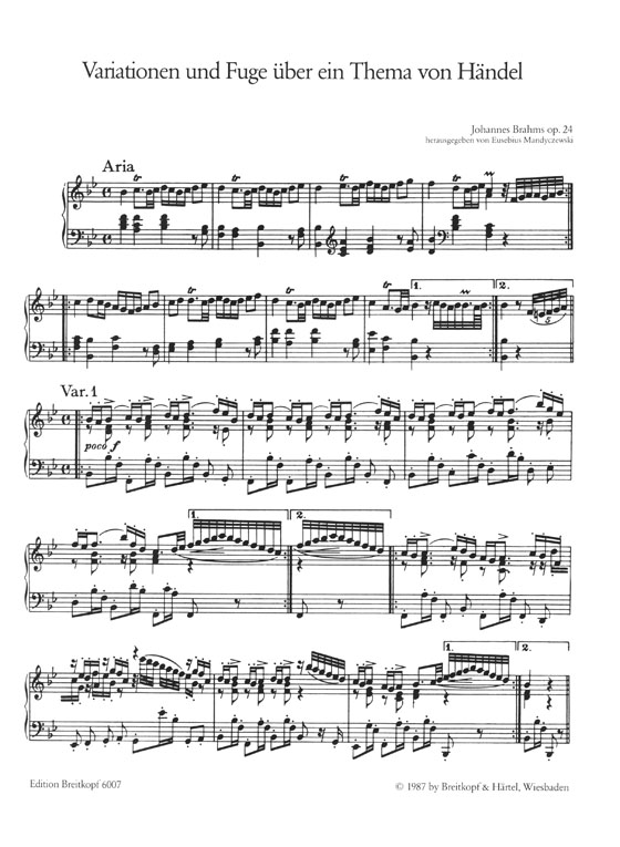 Brahms Variations and Fugue on a Theme of Handel for Piano for Two Hands Op. 24