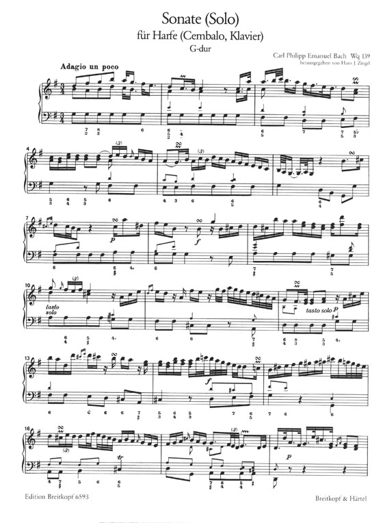 C. Ph. E. Bach Sonate (Solo) für Harfe (Cembalo, Klavier) G-dur Wq 139