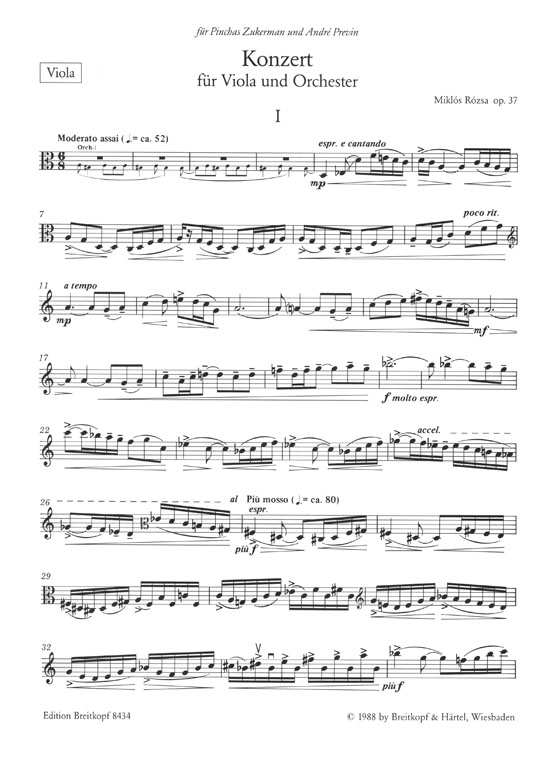 Rózsa Konzert für Viola und Orchester Op. 37 Ausgabe für Viola und Klavier