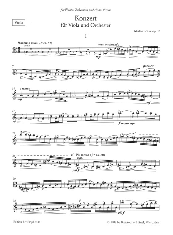 Rózsa Konzert für Viola und Orchester Op. 37 Ausgabe für Viola und Klavier Rózsa Konzert für Viola und Orchester Op. 37 Ausgabe für Viola und Klavier