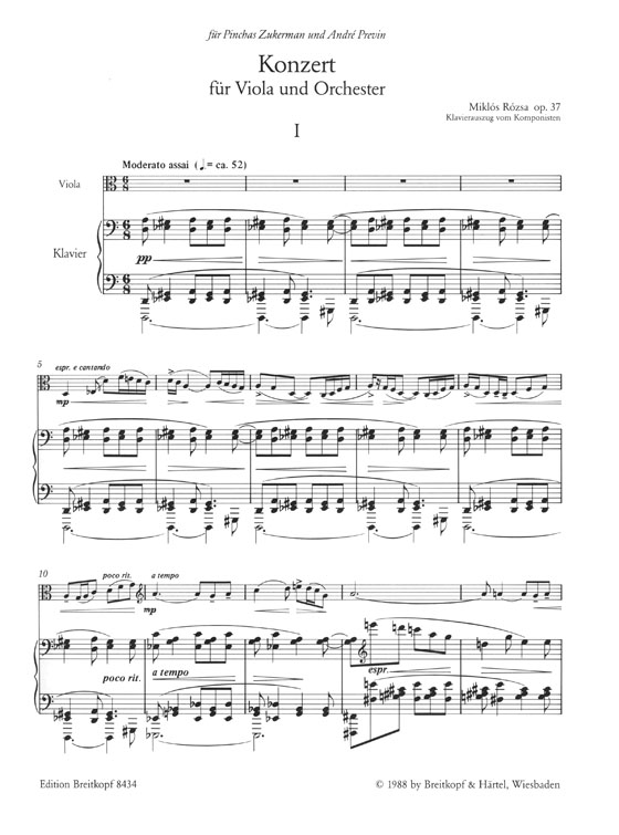 Rózsa Konzert für Viola und Orchester Op. 37 Ausgabe für Viola und Klavier Rózsa Konzert für Viola und Orchester Op. 37 Ausgabe für Viola und Klavier