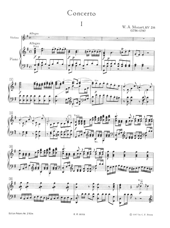 Mozart Concerto No. 3 Violin and Orchestra G major KV 216 Edition for Violin and Piano