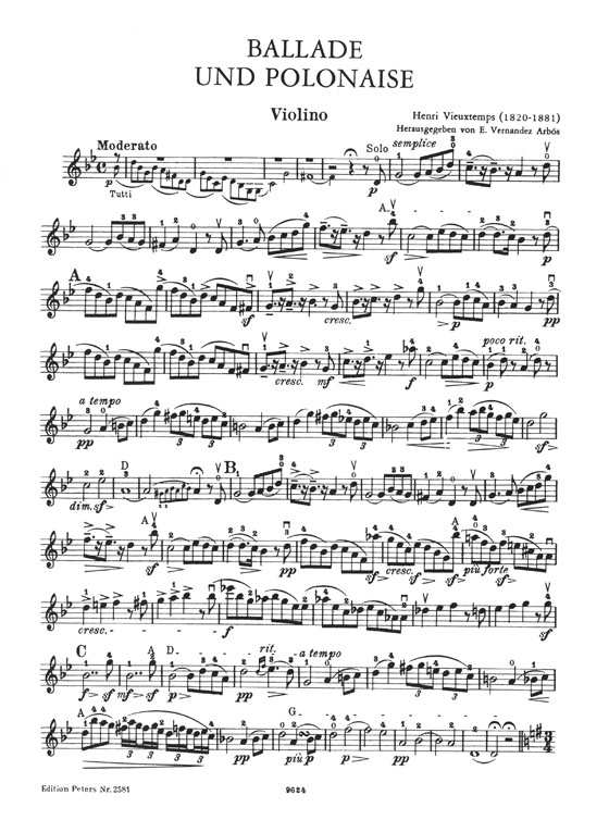 Vieuxtemps Ballade und Polonaise Violin and Orchestra Opus 38 Edition for Violin and Piano