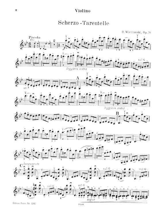 Wieniawski Scherzo-Tarentelle Opus 16 Violin and Piano