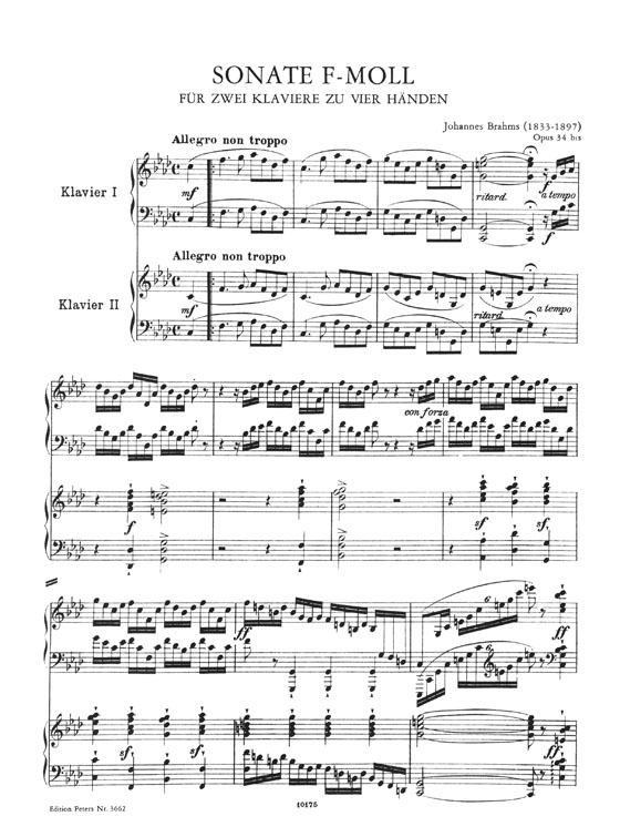 Brahms Sonate f minor Opus 34b for 2 Pianos