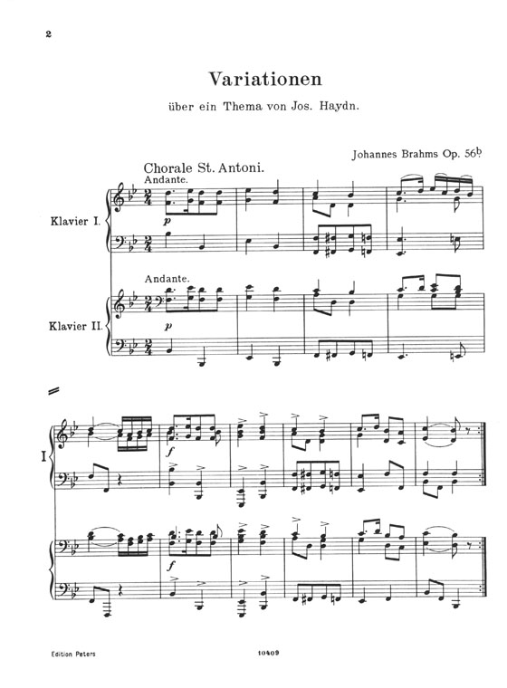 Brahms Variations on a Theme by Haydn "Saint Anthony Variations" Opus 56b 2 Piano 4 Hands