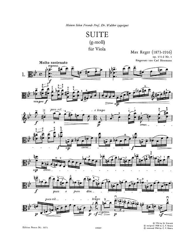 Reger Three Suites Opus 131d for Viola