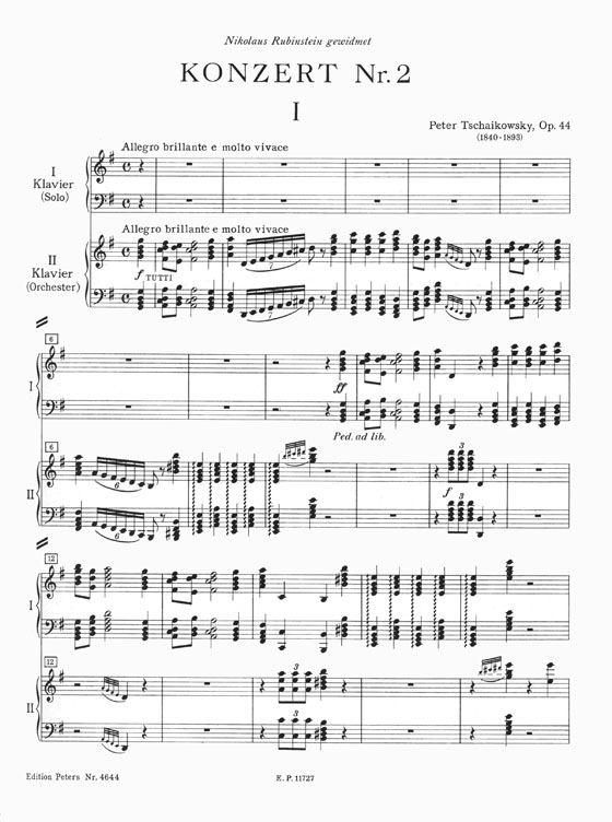 Tschaikowsky Konzert Nr. 2 G Major Opus 44 Klavier und Orchester Ausgabe für 2 Klaviere
