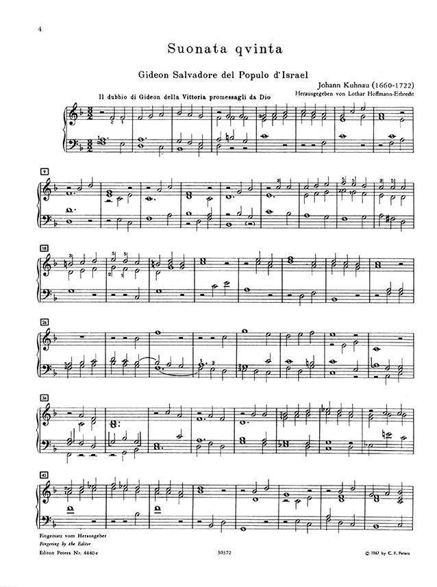 Kuhnau Biblical Sonata No. 5 Gideon, the Deliverer of Israel Klavier