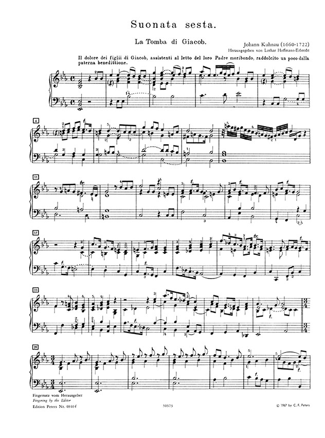 Kuhnau Biblical Sonata No. 6 The Death and Burial of Jacob Klavier