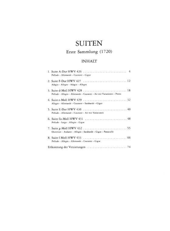 Händel Klavierwerke Ⅰ Suiten First Set (1720) HWV 426-433 Händel Klavierwerke Ⅰ Suiten First Set (1720) HWV 426-433