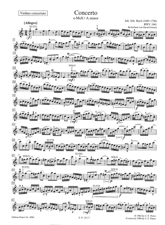 J. S. Bach Konzert in  A minor BWV 1041 Violin and Strings Edition for Violin and Piano