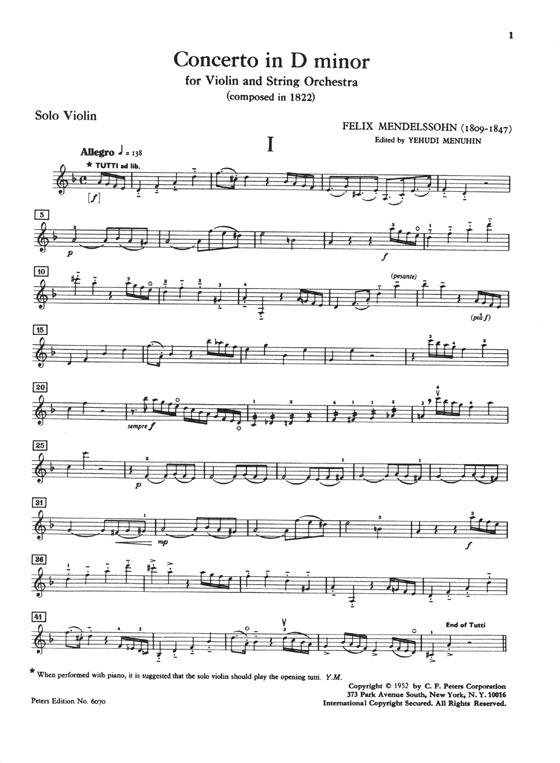 Mendelssohn Concerto Violin and String Orchestra D minor (Menuhin)