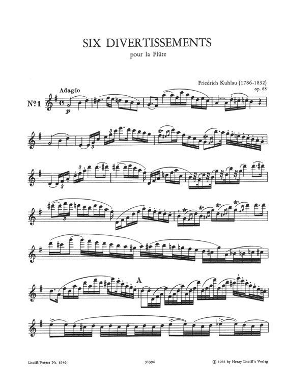 Kuhlau 6 Divertissements Opus 68 Flute