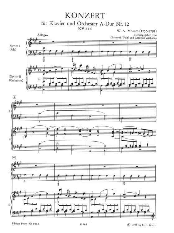 Mozart Konzert A major KV 414／Rondo A major KV386 Edition for 2 Pianos