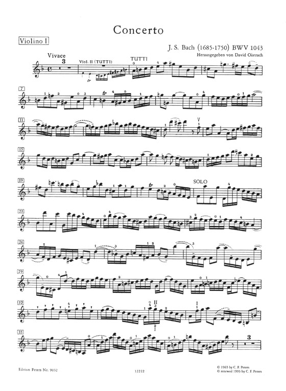 J. S. Bach Konzert 2 Violinen, Streicher und Basso Continuo D minor BWV 1043 Edition for 2 Violins and Piano