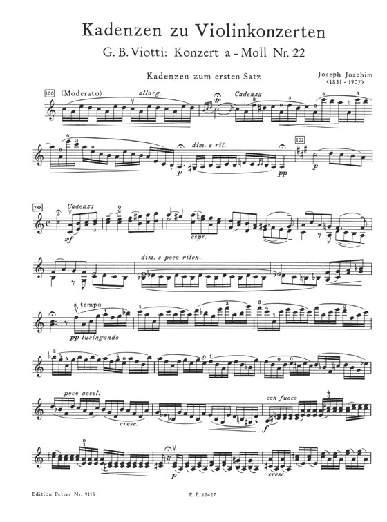 Joachim Kadenzen zu Violinkonzerten von Viotti, Mozart, Beethoven und Brahms
