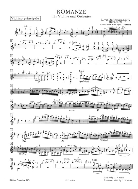 Beethoven Romanzen Opus 40, 50 Violin and Orchestra Edition for Violin and Piano