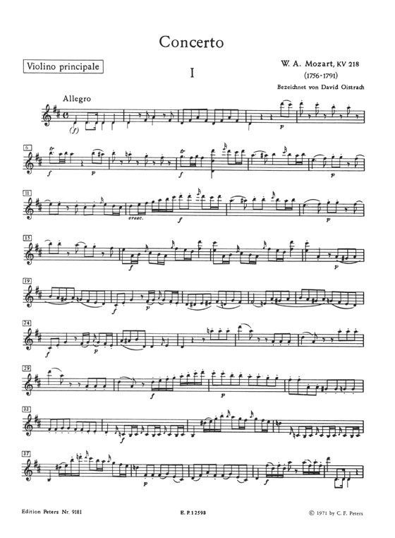 Mozart Konzert D major KV 218 Violine und Orchester Edition for Violin and Piano