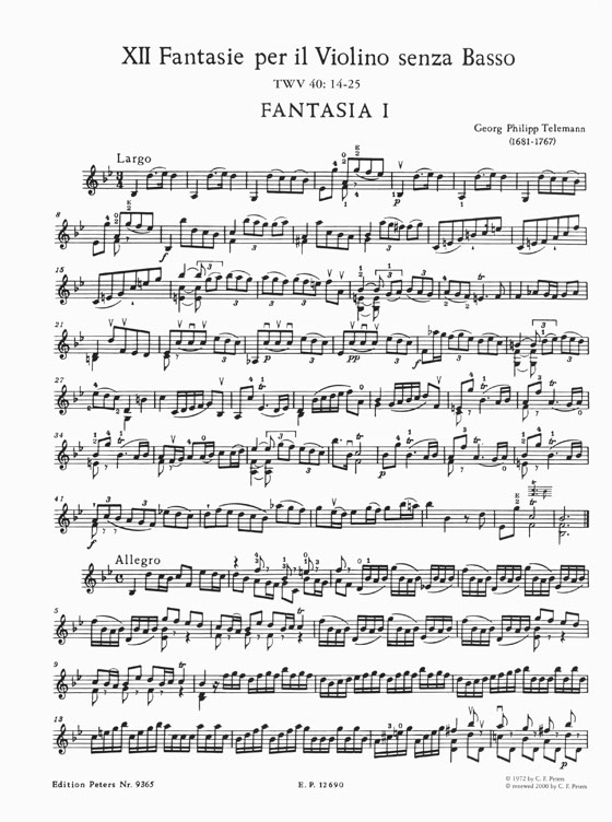 Telemann 12 Fantasien TWV 40: 14-25 Violine Solo
