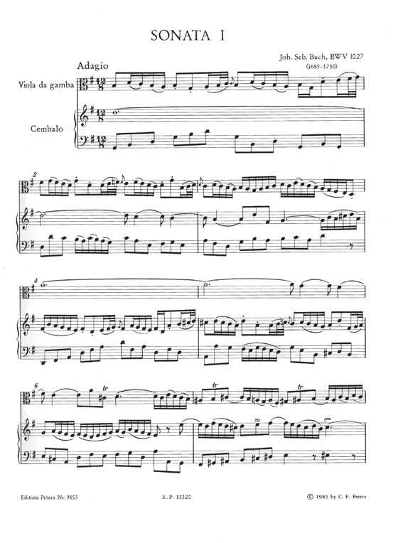 J. S. Bach 3 Sonaten BWV 1027-1029 Viola da gamba (Cello) and Harpsichord (Urtext)