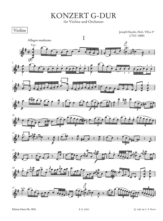 Haydn Konzert G-dur Hob. Ⅶa: 4* Violine und Orchester Ausgabe Für Violine Und Klavier (Urtext)