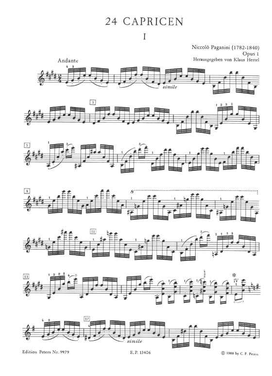 Paganini Caprices Opus 1 Violin (Urtext)