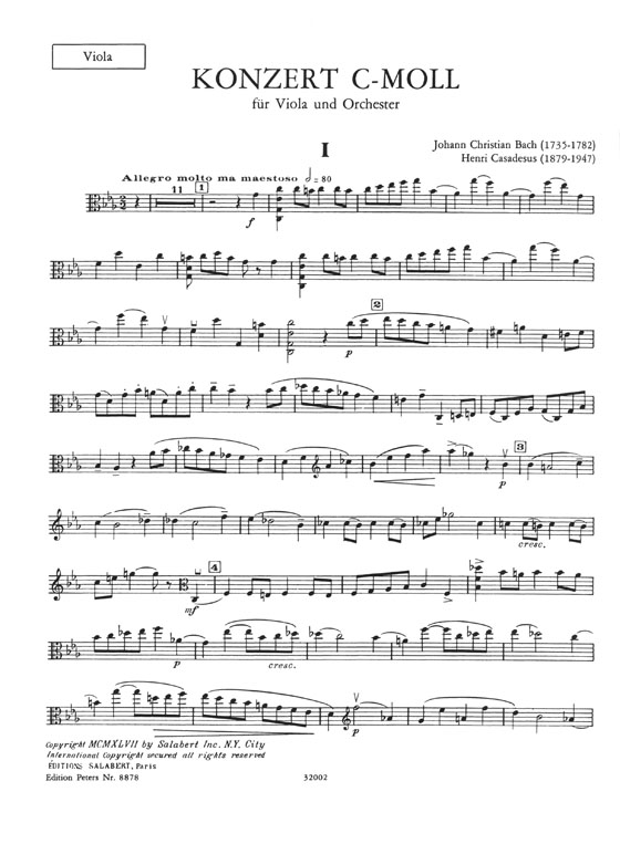 J. Chr. Bach Konzert C minor Viola and Orchestra Edition for Viola (Violin or Violoncello) and Piano