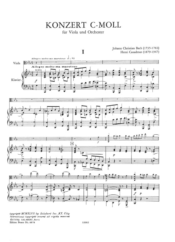 J. Chr. Bach Konzert C minor Viola and Orchestra Edition for Viola (Violin or Violoncello) and Piano