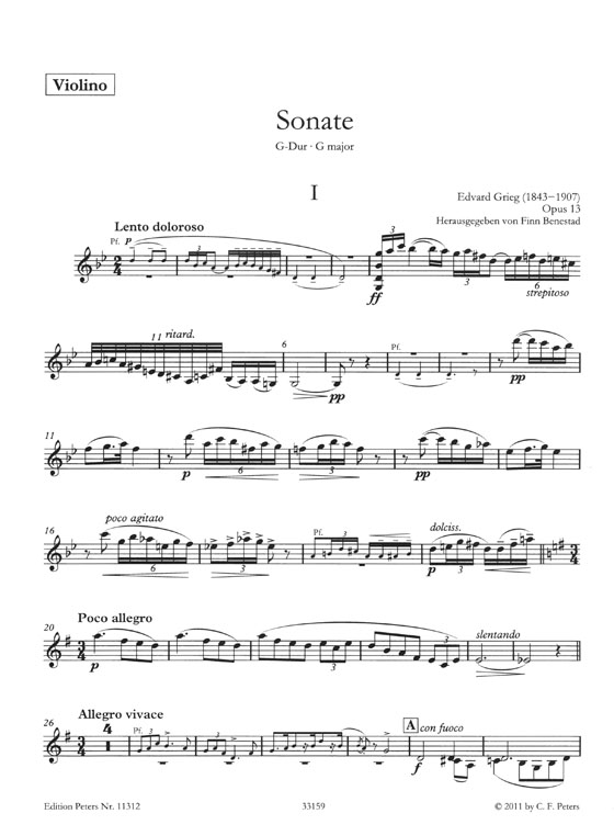Grieg Sonate G major Opus 13 Violin and Piano (Urtext)