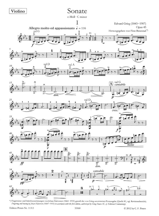 Grieg Sonate C minor Opus 45 Violin and Piano (Urtext)