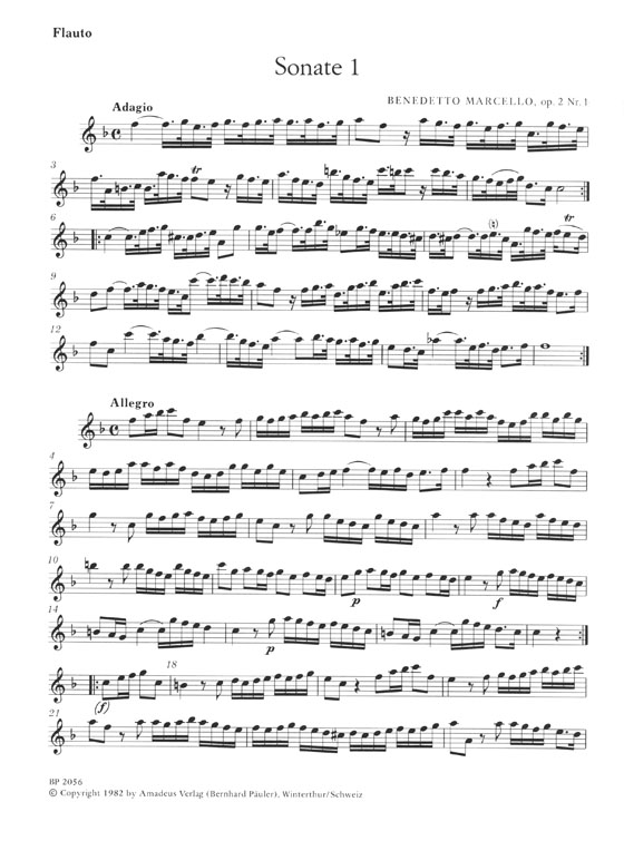 Marcello Zwölf Sonaten für Altblockflöte oder Querflöte und Basso Continuo Ⅰ