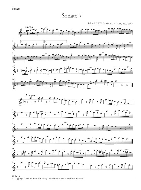 Marcello Zwölf Sonaten für Altblockflöte oder Querflöte und Basso Continuo Ⅲ
