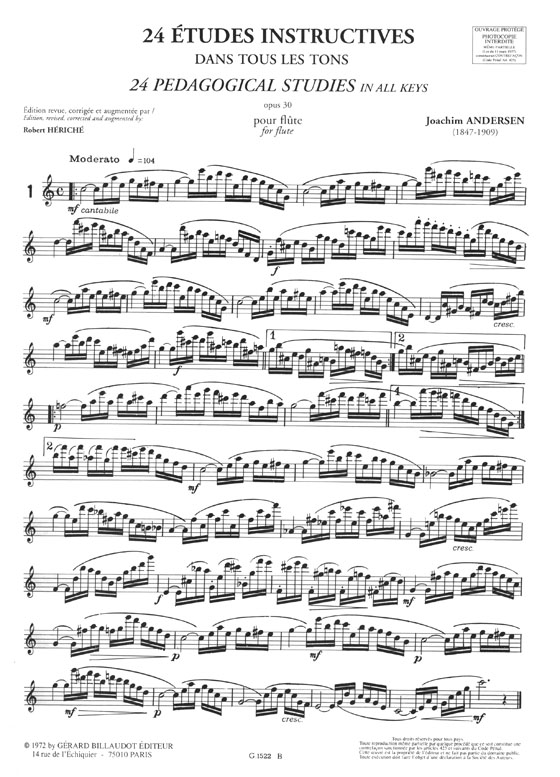 Joachim Andersen 24 Pedagogical Studies in all Keys Opus 30 for Flute