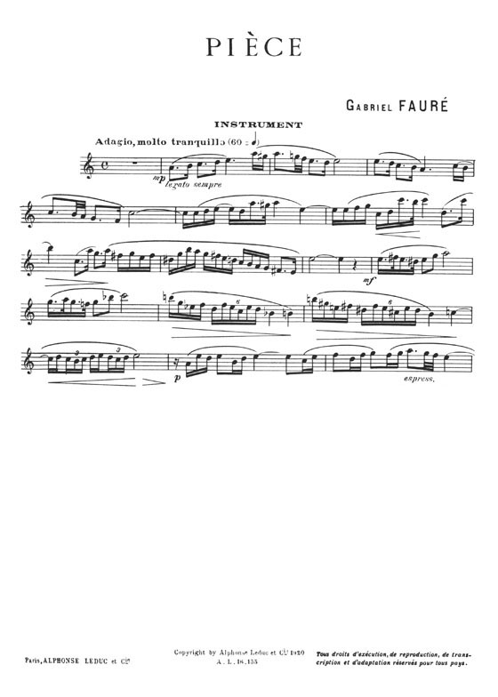 Gabriel Fauré Pièce Flûte, ou Hautbois, ou Violon, et Piano