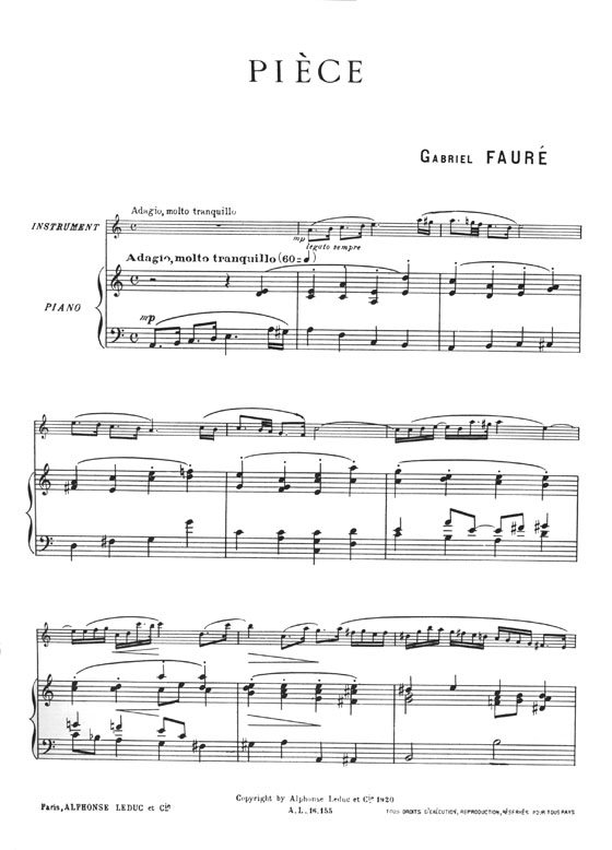 Gabriel Fauré Pièce Flûte, ou Hautbois, ou Violon, et Piano