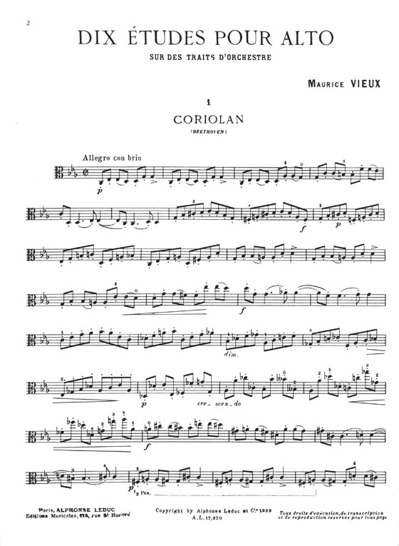M. Vieux Dix Études Pour Alto Sur Des Traits D'Orchestre