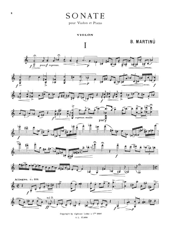 Bohuslav Martinů Sonate pour Violon et Piano