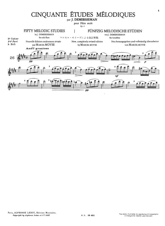 Marcel Moyse【50 Études Mélodiques】 de Demersseman, pour Flûte - en deux Cahiers , 2e Cahier 