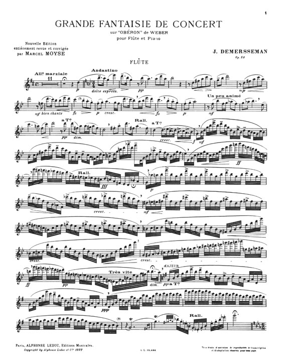 J.Demersseman: Grande Fantaisie De Concert sur "Obéron" de Weber pour Flûte et Piano