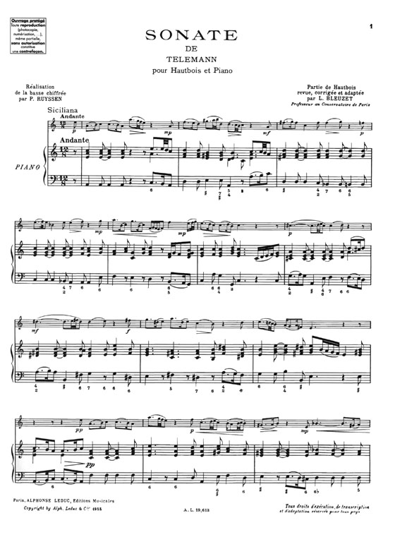 Telemann Sonate pour Hautbois et Piano
