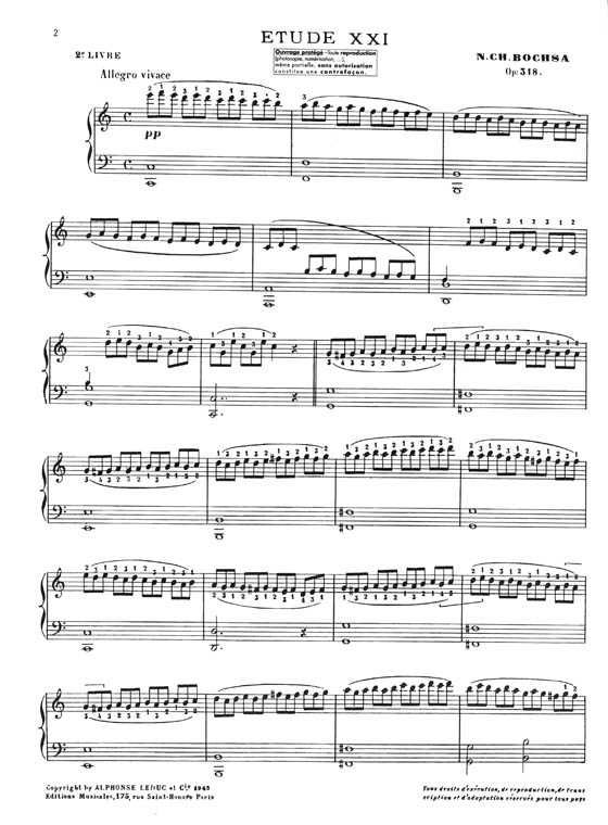 Bochsa Célèbres Études Pour La Harpe, Quarante Études Faciles, Op.318, 2e Cahier